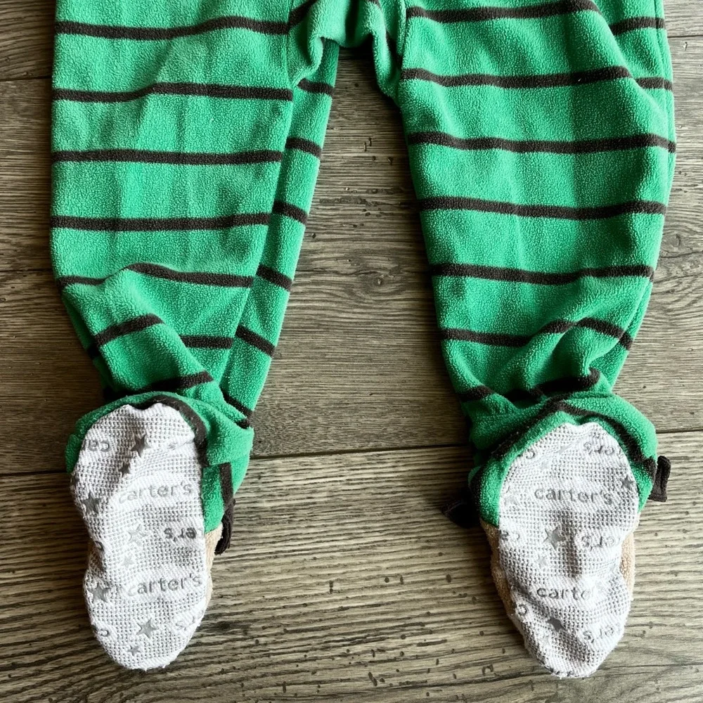 Carter’s Green & Gray Stripe Moose One Way Footed Zippy Pajama